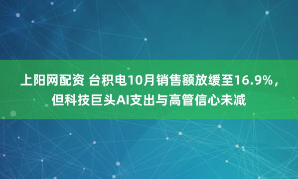 上阳网配资 台积电10月销售额放缓至16.9%，但科技巨头AI支出与高管信心未减